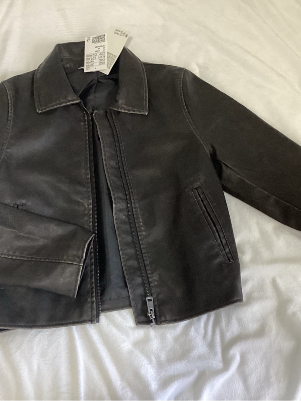 H&M Black Faux Leather Zip Jacket
